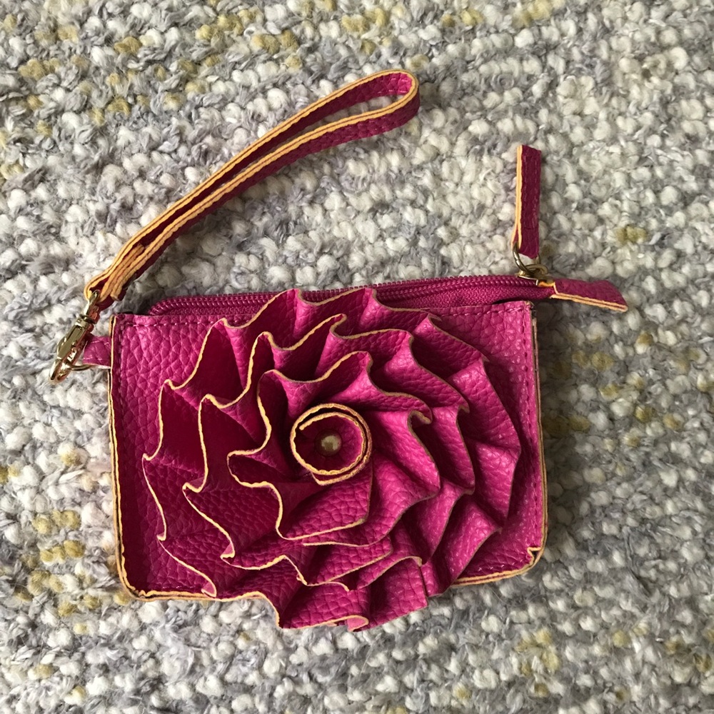 Pink leather wristlet